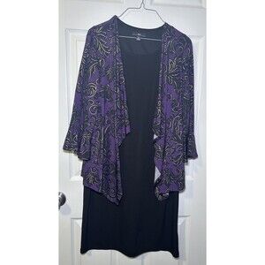 R&K Women’s Long Bell Sleeve Jacket Dress Purple/Black Size 10 NWOT